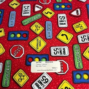 My Little Town  - (1) One Yard 100% Cotton - Colorful Street Signs - Red